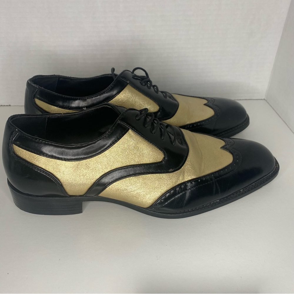 Sio-Mens lace-up oxford wingtip Black Gold dress shoes size 8.5